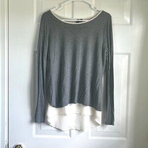 Cynthia Rowley Long Sleeve Kint Gray Crew Neck T-Shirt iChiffon Lining Size M